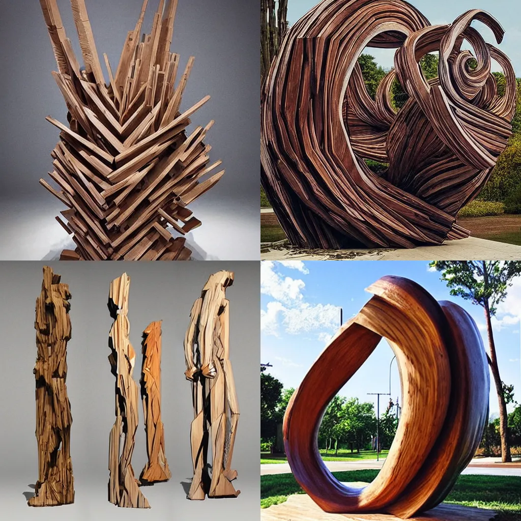 Prompt: “large wooden sculptures in the style of Chad Knight”