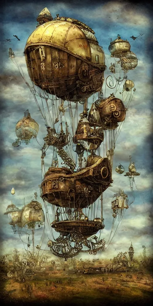 Image similar to a vintage steampunk airship by alexander jansson