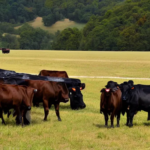 Prompt: a uav with it own shaddow is watching a large group of cows