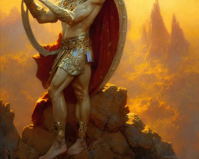 Image similar to attractive heroic male deity, casts magic, summoning handsome heroic lucifer morning star. highly detailed painting by gaston bussiere, craig mullins, j. c. leyendecker 8 k