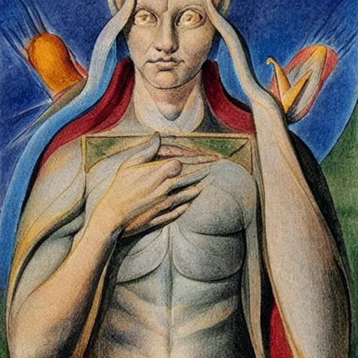 Prompt: tarot, major arcana, hyperrealism, art by william blake