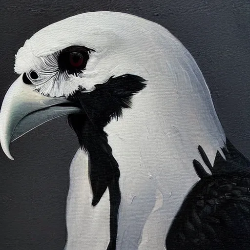 Prompt: closeup of an albino raven, high contrast, oil paint, extremely detailed