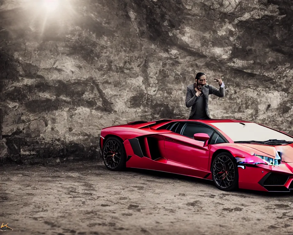 Image similar to lamborghini aventador photoshoot, cinematic,, kotdwara background, uttarakhand, photography by alexey kurylev, beautiful, india, heavily detailed