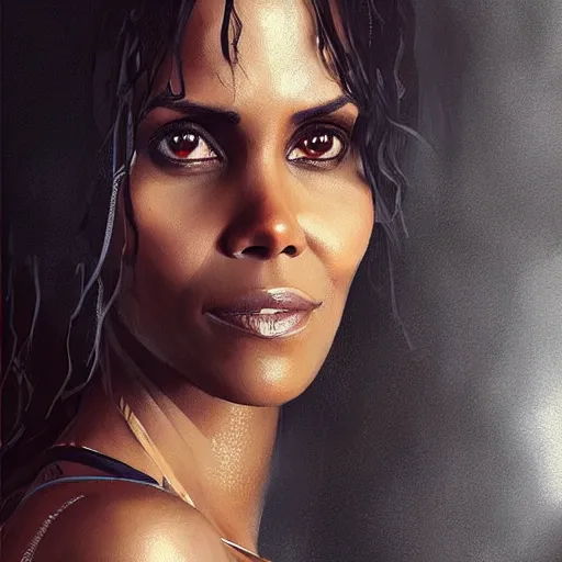 Prompt: “ portrait of halle berry by greg rutkowski, young, attractive, highly detailed portrait, scifi, digital painting, artstation, concept art, smooth, sharp foccus ilustration, artstation hq ”