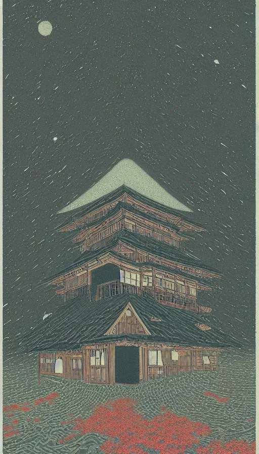 Image similar to witch house space, sharp focus, risograph, kawase hasui, alexander wells, cinematic, game art