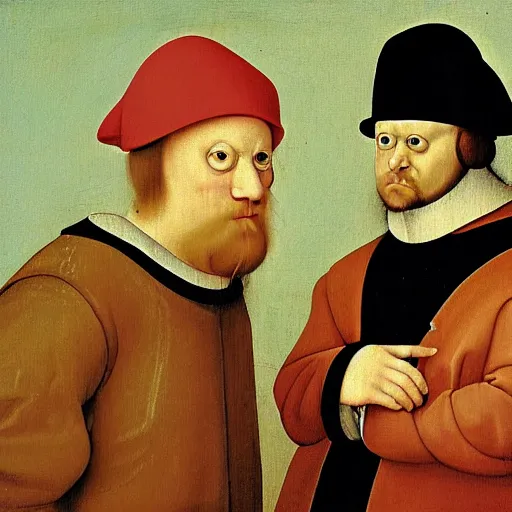 Image similar to painting of Tim and Eric by Hieronymus Bosch