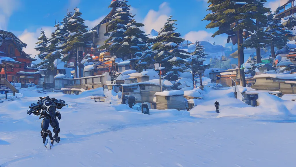 Image similar to Screenshot from Overwatch, at a ski resort