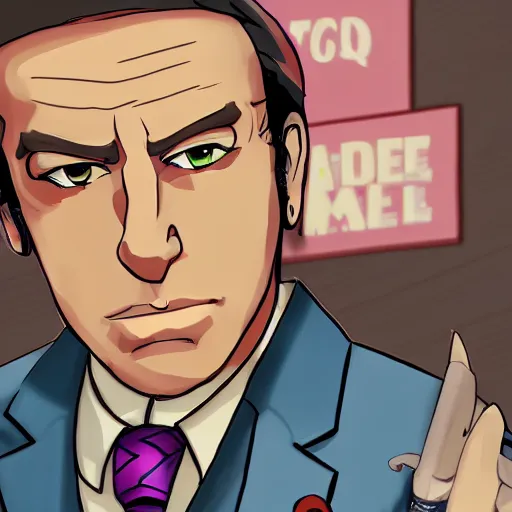 Image similar to Saul Goodman as an ace attorney character, 4K, deviantart, fanart, HD