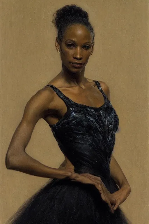 Image similar to portrait of a gorgeous graceful black prima ballerina, by donato giancola and berthold woltze.