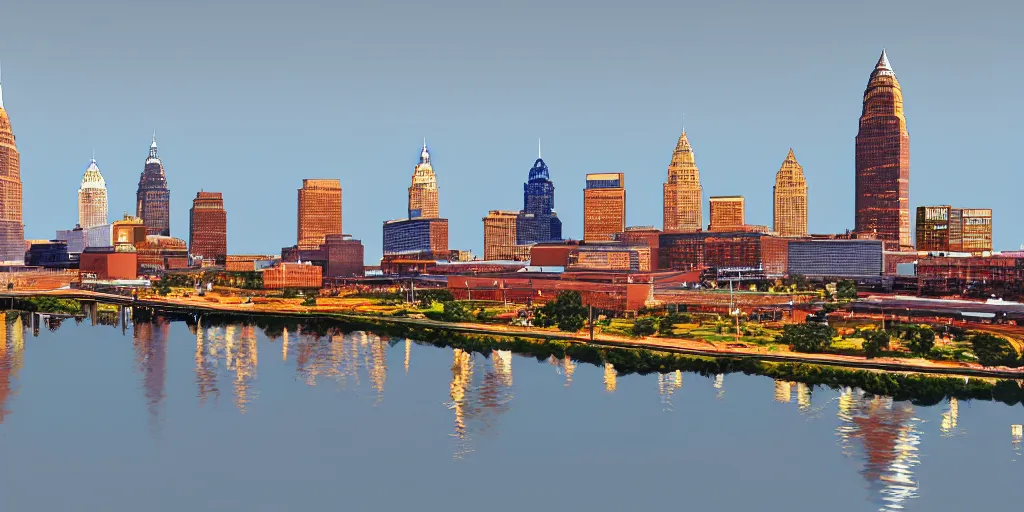 Prompt: cleveland skyline, escher, masterpiece, highly detailed, 4 k