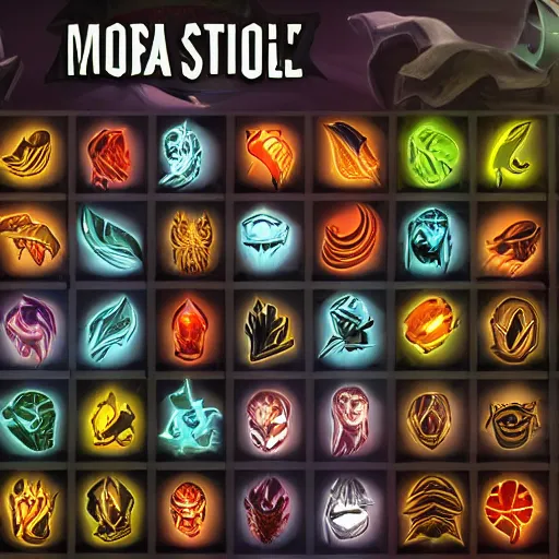 Image similar to moba skill icons, hand painted, dark fantasy, high contrast, hd