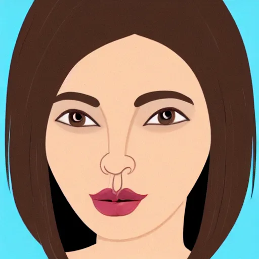 Prompt: chubby 30 year old brunette woman with straight hair in a short bob, round face, romanian heritage, brown eyes, olive skin, bulbous nose, big chin, wide face, no bangs, digital art, cartoon, cute, 8k, illustration, trending on artstation, medium shot, head shot
