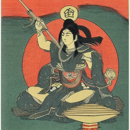 Prompt: late meiji period, colored woodblock print, shiva the destroyer