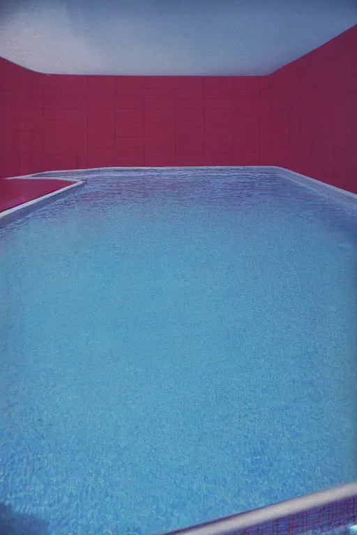 Image similar to non euclidean tiled swimming pool pipes, 1 9 6 0 s, color bleed, ektachrome photograph, volumetric lighting, f 8 aperture, cinematic eastman 5 3 8 4 film stanley kubrick