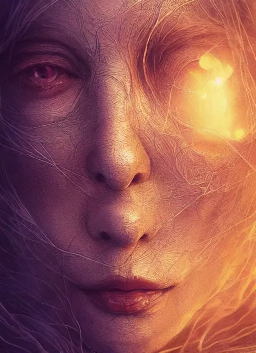 Image similar to golden moon at background, creative!!! composition for a book cover, absurdly beautiful, ultrafine hyperrealistic detailed old witch face by wlop and artgerm and greg rutkowski, intricate linework, sharp focus, smooth, octopath traveler, final fantasy, unreal engine, dramatic lighting, ethereal, 8 k