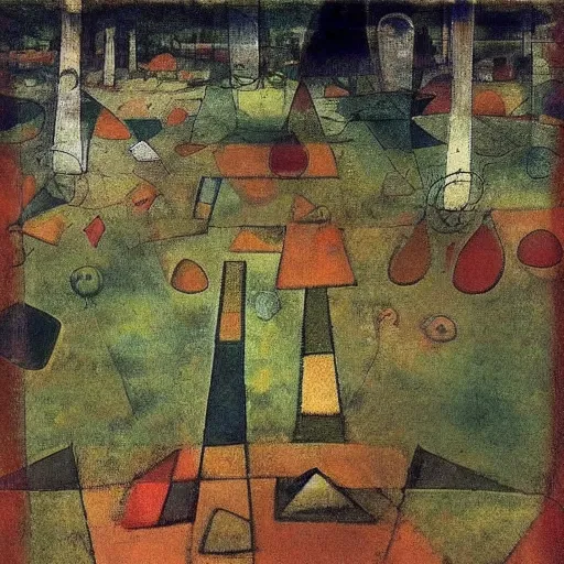 Image similar to the photograph shows a grave that has been flooded with water. the grave is located in a cemetery in italy. the water in the grave is dirty and there is trash floating in it. the grave is surrounded by a fence. motion blur by paul klee, by h. r. ( hans ruedi ) giger serene