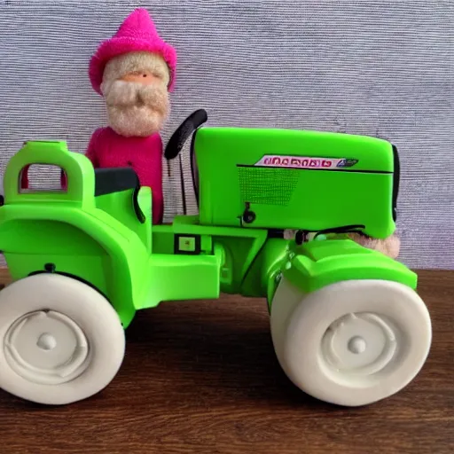 Image similar to a very soft persian pink plush john deere tractor with pluche