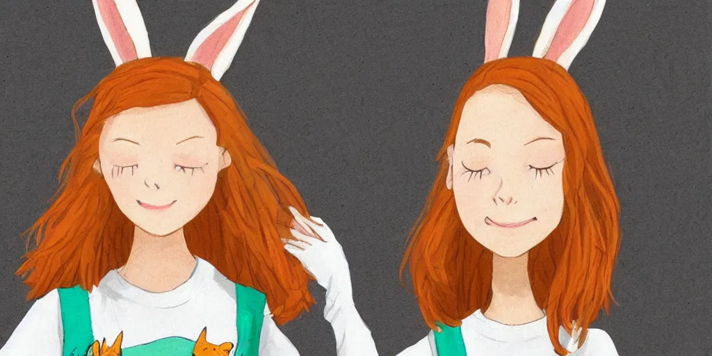 Image similar to women, ginger, cartoon, sweatshirt, concept art, concept art, bunny ears,