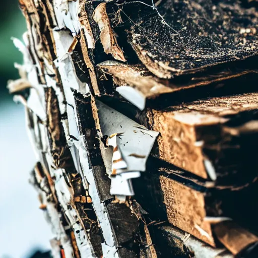 Image similar to book ripped up by a chainsaw, pieces flying everywhere, close up, dslr photo