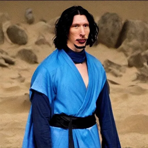 Image similar to adam driver as ninja, blue hair