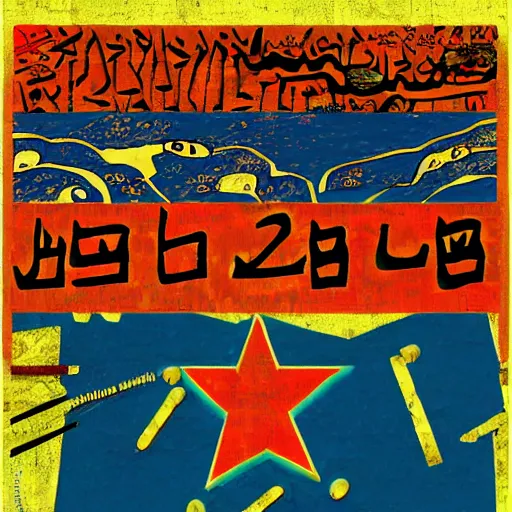 Image similar to uyghurs behind bars, in the style of daniel johnston and outsider art, 4k, overlaid with chinese text