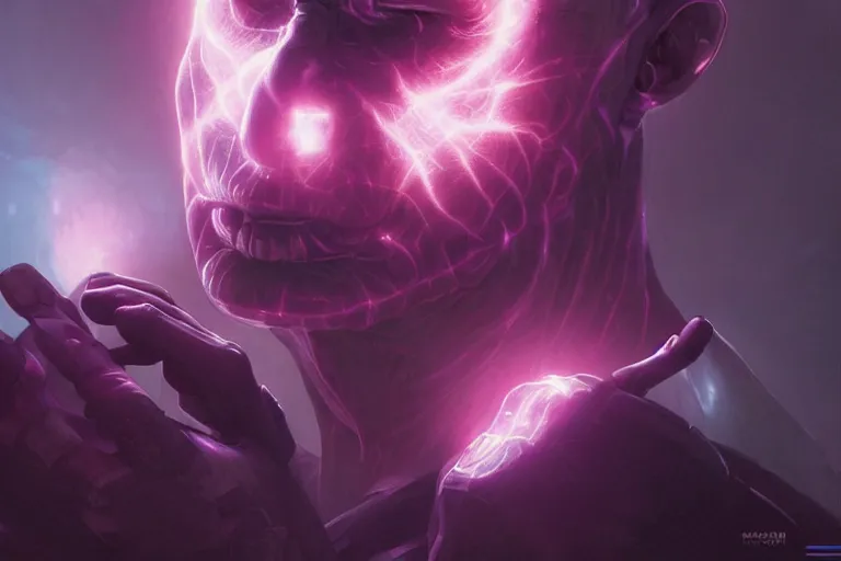 Image similar to cyborg Lord Voldemort without nose in cyberpunk, neon lighting, figure in center, digital art from artstation by Ruan Jia and Mandy Jurgens and Artgerm and william-adolphe bouguereau and Greg Rutkowski and Wayne Barlowe