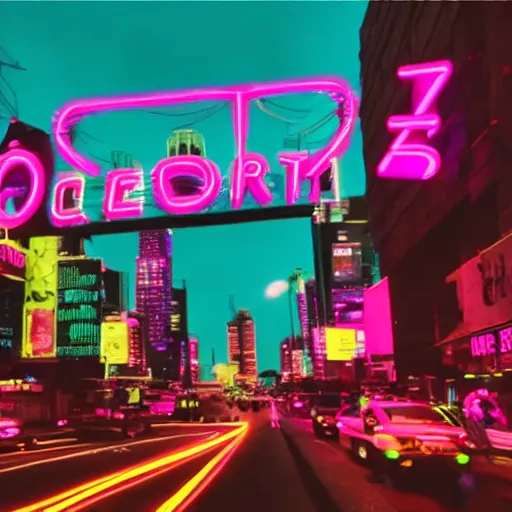 Prompt: neon city with cat cinematography