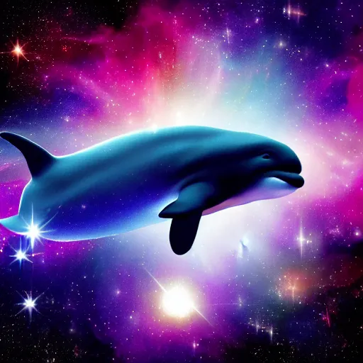 Image similar to beluga whale face only, nebula space background, higher detailed, realistic