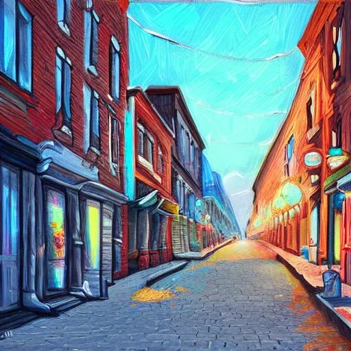 Prompt: street of Montreal, digital painting, trending on artstation