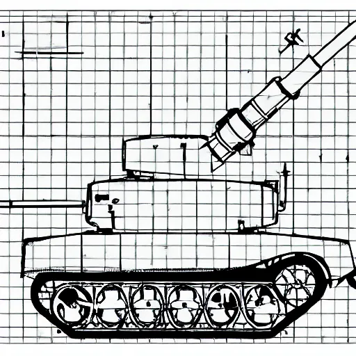 Prompt: main battle tank blueprint white background