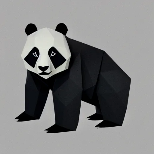 Prompt: a low poly isometric render of a panda, white background