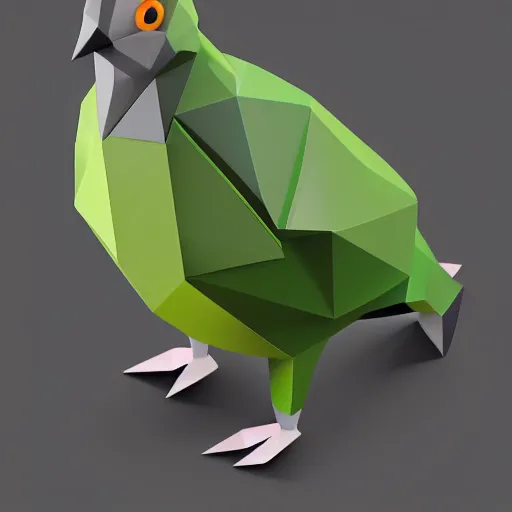 Image similar to isometric, vector, a green dove, low poly, cgsociety, black background, volumetric lighting, digital art