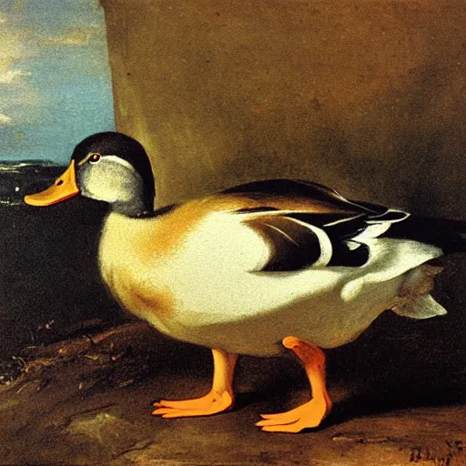 Prompt: a duck on the prowl oil painting eugene delacroix