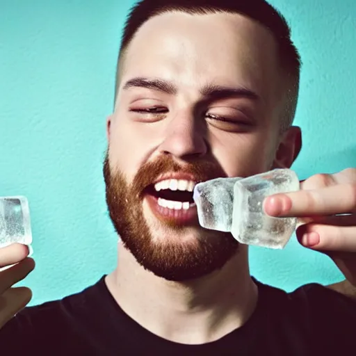 Prompt: man eating ice cubes