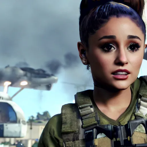 Image similar to Ariana Grande in Call of Duty, 4k