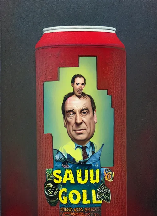 Prompt: saul goodman branded beer can, an ultrafine detailed painting by Mark Ryden, trending on deviantart, pop surrealism, whimsical, lowbrow, grotesque