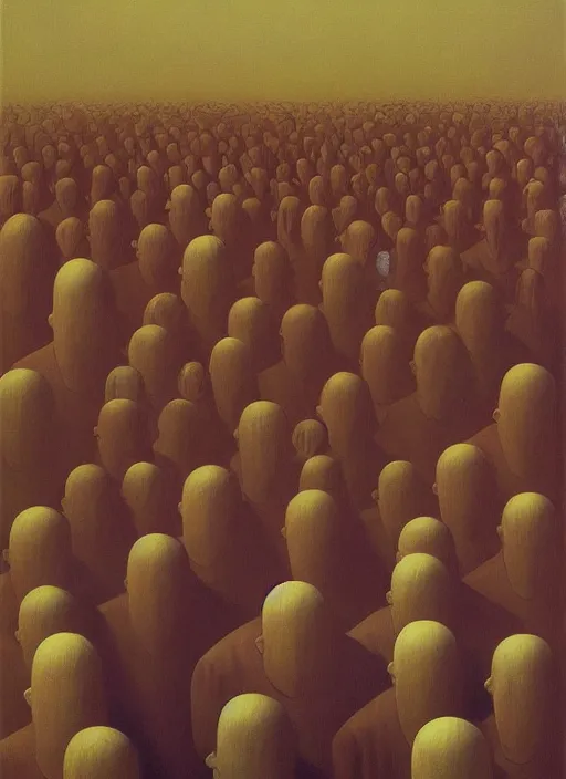 Image similar to crowd with head cones Edward Hopper and James Gilleard, Zdzislaw Beksinski highly detailed