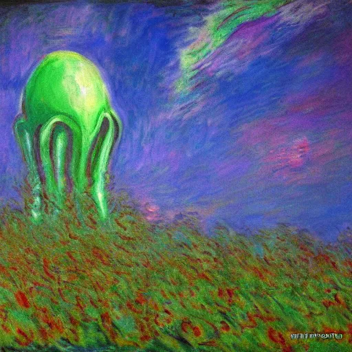 Prompt: alien invasion painted by monet