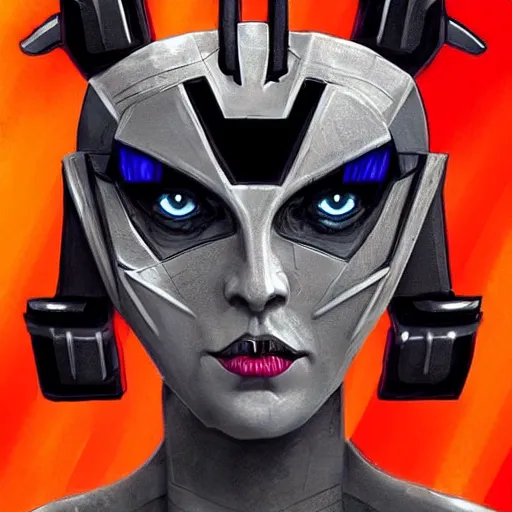 Image similar to symmetry!! a female transformer with a tall crown, black eyes!! very symmetrical face, highly detailed, by steven zavala, by matt tkocz, by shane baxley, transformers cinematic universe, pinterest, deviantart, artstation _ h 7 5 0