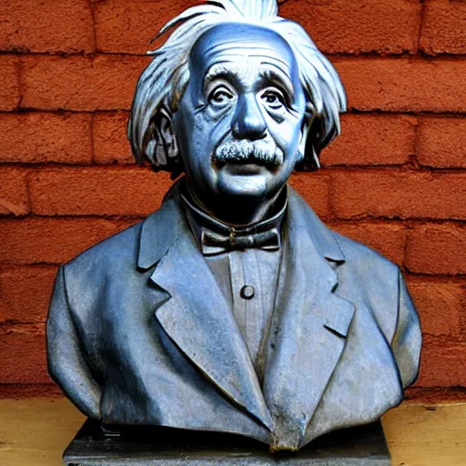 Prompt: Albert Einstein bust made of scrap metal
