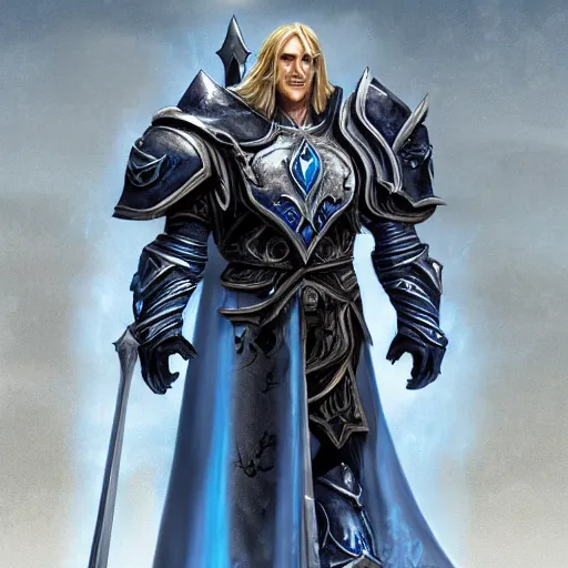 Prompt: Arthas from Warcraft III,artstation,high quality