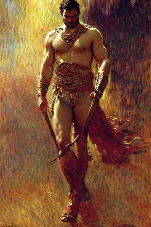 Image similar to henry cavill as a warrior, painting by gaston bussiere, craig mullins, j. c. leyendecker, claude monet