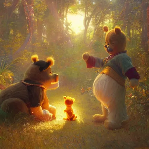 Image similar to xi pingping as winnie the pooh, radiant light, caustics, heroic, bright iridescent light, by gaston bussiere, bayard wu, greg rutkowski, maxim verehin