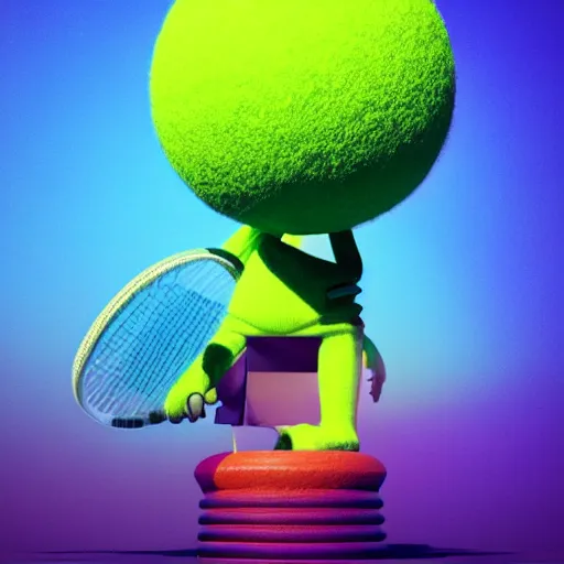 Prompt: a tennis ball monster , colorful, digital art, fantasy, magic, trending on artstation, ultra detailed, professional 3D render by Beeple