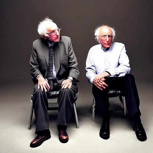 Prompt: portrait of Bernie Sanders and Larry David, annie leibovitz, studio lighting