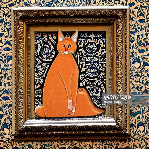 Image similar to cute fluffy caracal as mexican talavera, louvre, istock