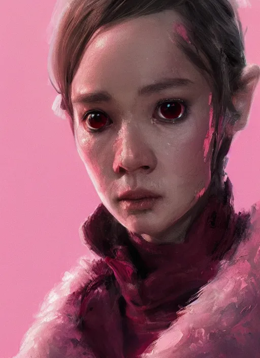 Prompt: A fancy portrait of a small creature in pink by Greg Rutkowski, Sung Choi, Mitchell Mohrhauser, Maciej Kuciara, Johnson Ting, Maxim Verehin, Peter Konig, Bloodborne, 8k photorealistic, cinematic lighting, HD, high details, dramatic, atmospheric , trending on artstation