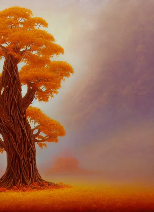 Image similar to ayahuma tree with orange fruits looking like an ent, art by christophe vacher