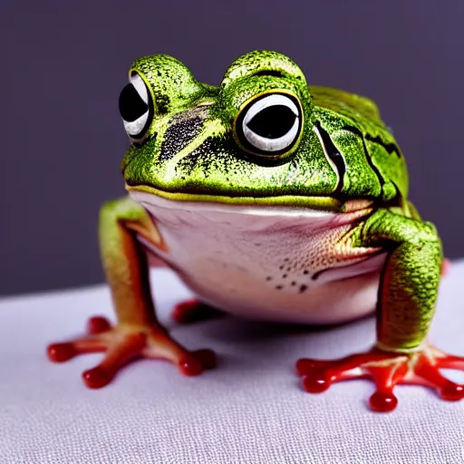 Image similar to anthropomorphic frog wearing crown, photo, 5 5 mm