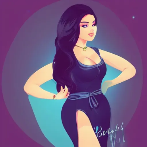 Prompt: beautiful curvy woman resembling selena gomez at a birthday party. detailed face. clean cel shaded vector art. shutterstock. behance hd by lois van baarle, artgerm, helen huang, by makoto shinkai and ilya kuvshinov, rossdraws, illustration,